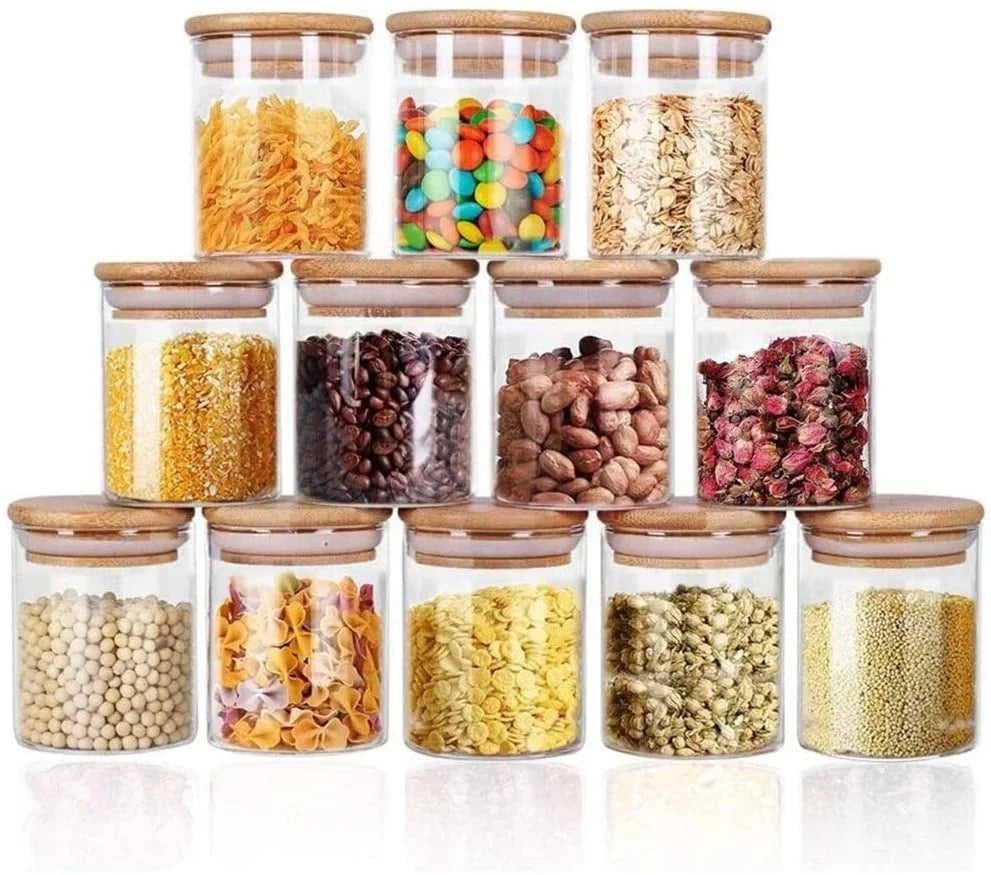 8oz 250ml Small Food Cereal Storage Containers 12 Set Upgrade Spice Jars With Bamboo Airtight Lids and Labels