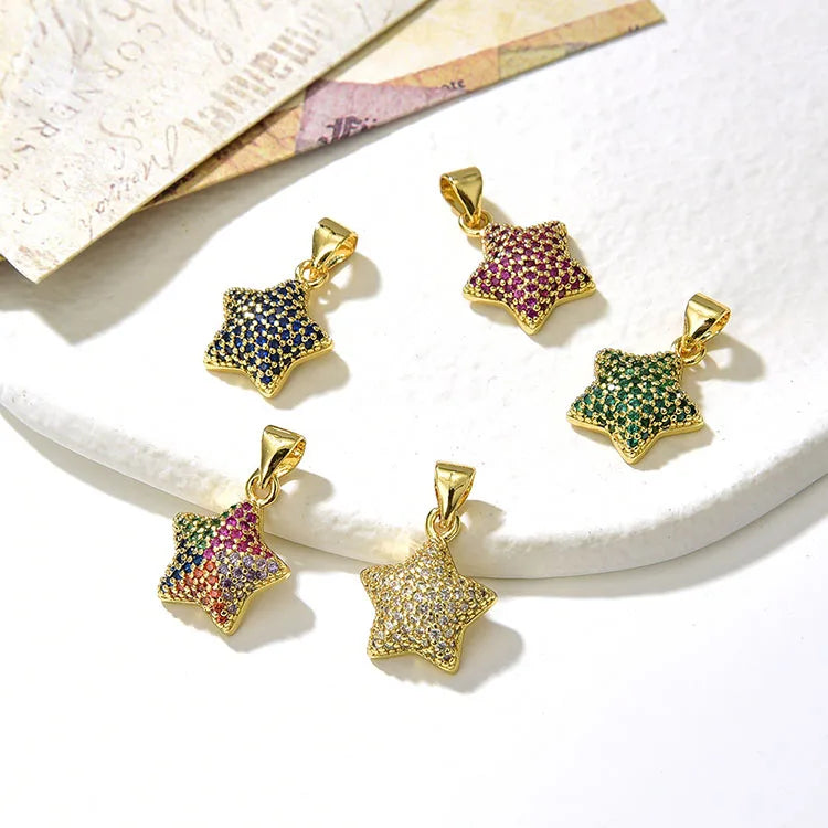 CZ8598 Fashion Jewelry Supplies Luxury Chic 18k Gold Plated Iced Out Cubic Zirconia Zircon CZ Micro Pave  Star Charm Pendants
