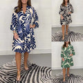 2023 Autumn/Winter New Women's V Neck Printed Loose Casual Dress