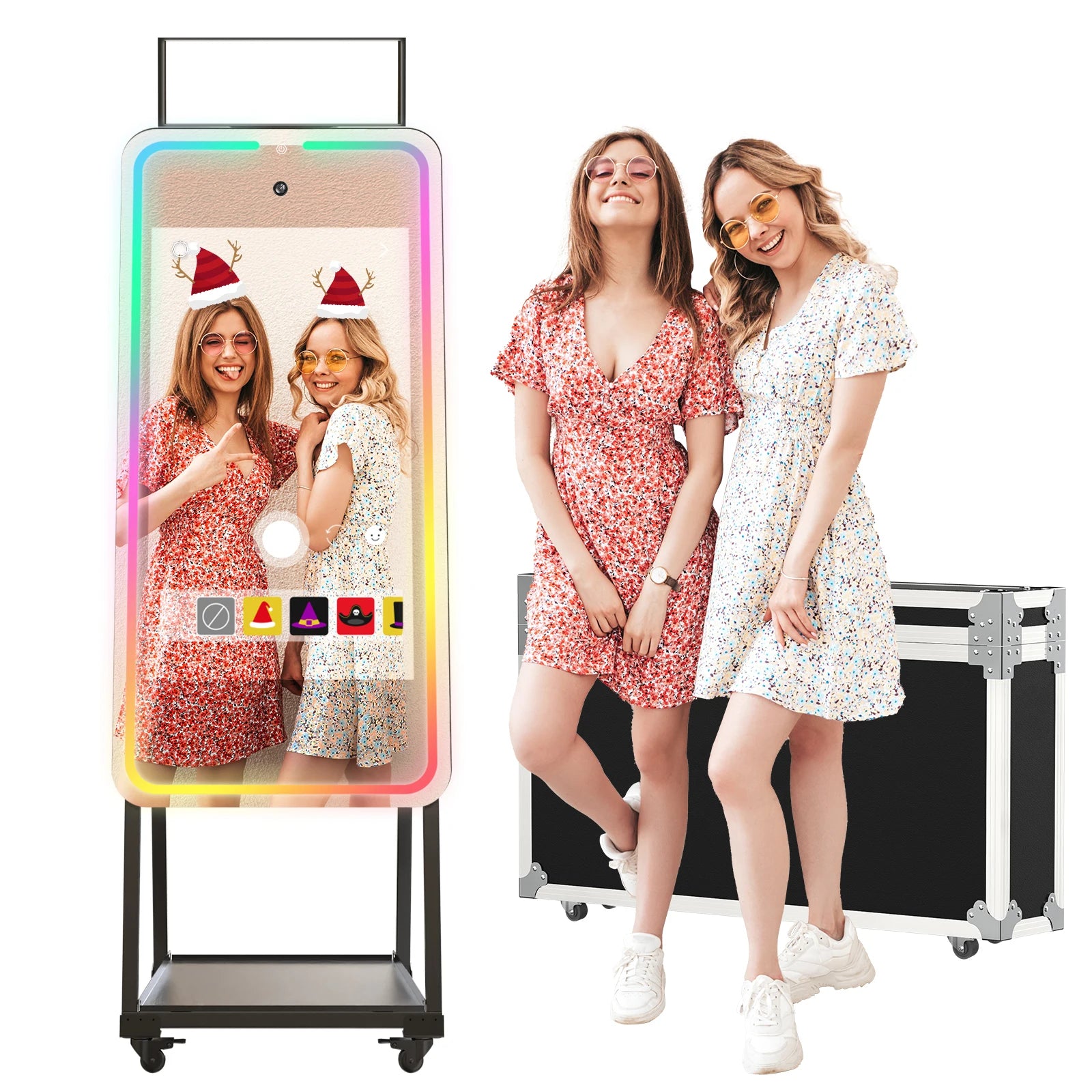 MWE USA Stock 65 Inch Magic Mirror Photo Booth with 32" HD Interactive Touch Screen Display LCD Digital Signage for Events Party