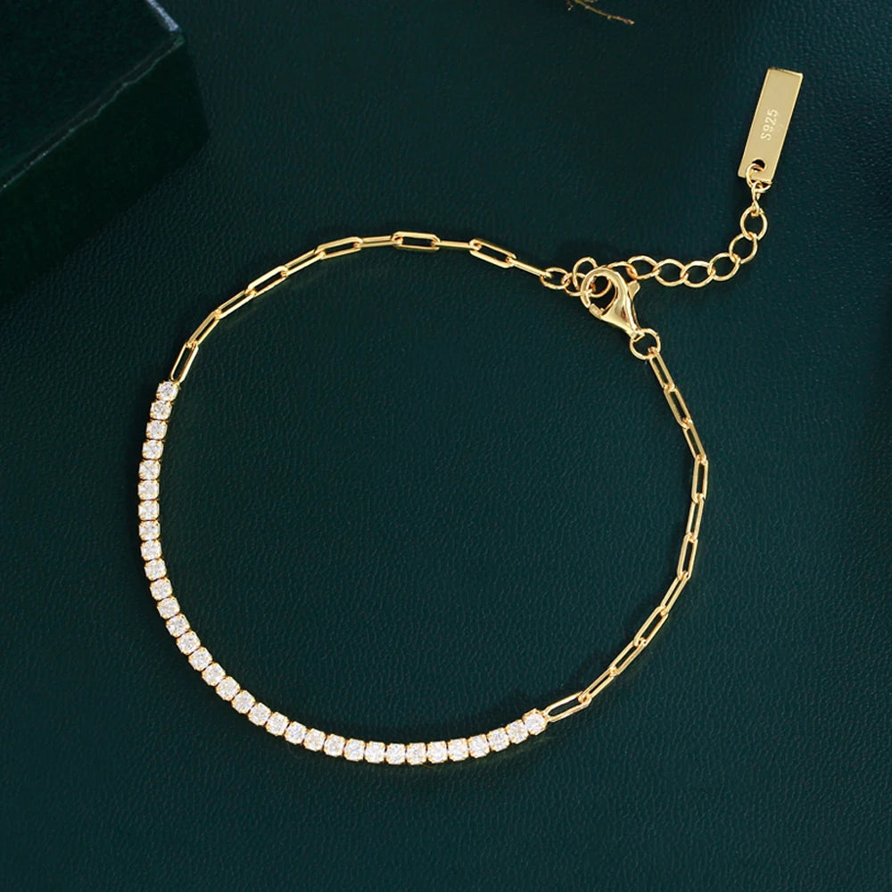 Good Quality Cubic Zirconia 18k Gold Plated 925 Sterling Silver Adjustable Chain Link Bracelets for Women Jewelry