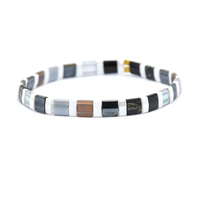 JC Crystal Original Japanese Miyuki Tila Beaded Bracelet Elastic Tila Bead Handmade Men Jewelry Bracelet
