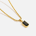 Cool Fashion Stainless Steel 18K Gold Plated High Quality Rectangle Pendant Necklace Trendy Style with Zircon Charm for Women