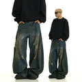 YUCHEN High Unisex Loose Baggy Streetwear Jeans Vintage Oversized Distressed Design Topstitching Inverted Detail Single