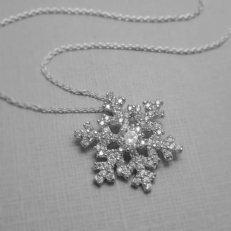 CAOSHI Christmas Jewelry Women Cubic Zirconia Necklaces Silver Plated Snowflake Design Ladies Flower Pendant Necklaces Girls