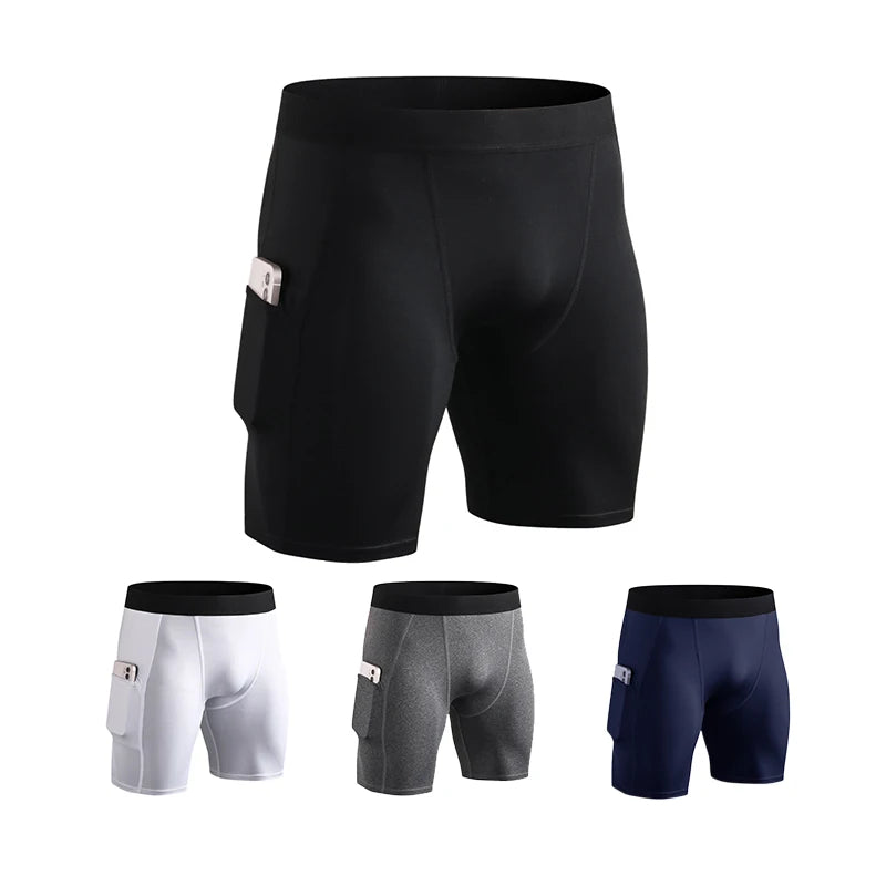 Elastic Bodybuilding Tight Stretch Pants Breathable Compression Men's Yoga Shorts With Pocket