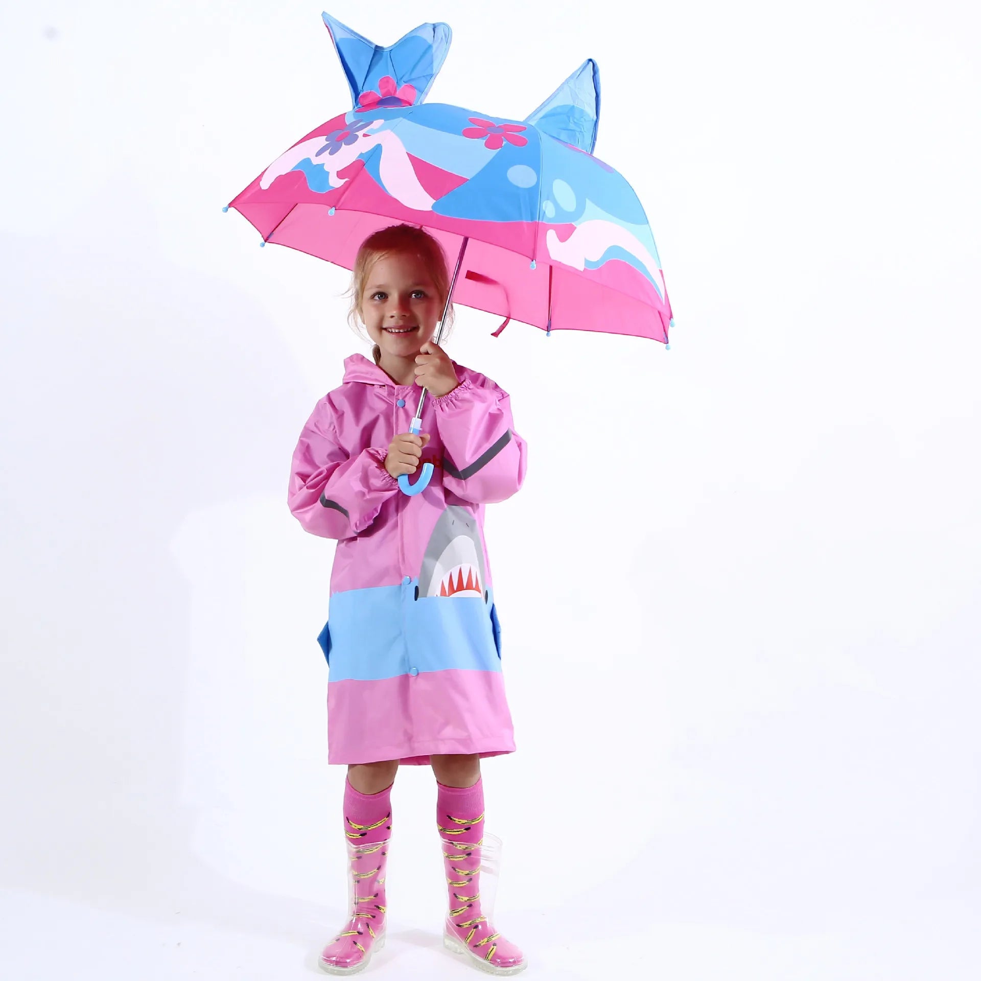 Kids Animal Print Straight Manual Umbrella with Fiberglass Frame Nylon Material Minimalist Design