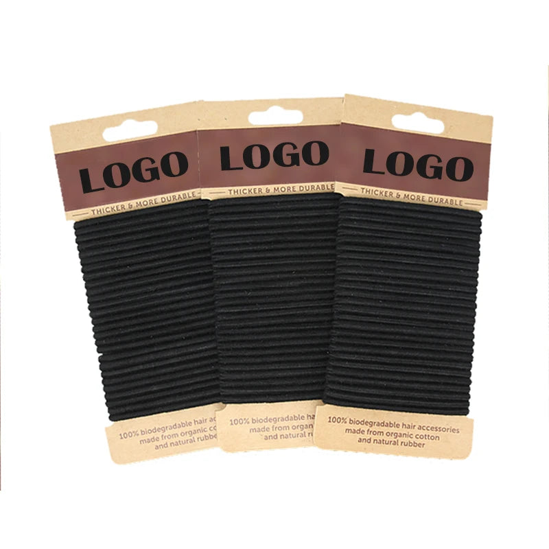 Wholesale Custom Organic Cotton Elastic Hair Rubber Bands Rope Ties Solid Color Custom Brand Logo Women-Fashion Smart Casual