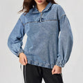 2025 Women's  New Loose Pullover Zipper Casual Denim Top Trendy Hoodie for Summer Autumn Winter