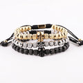 New Design 18K Gold PVD Plated Stainless Steel Skull Charm Bead Macrame Bracelet Men Jewelry JBS12404