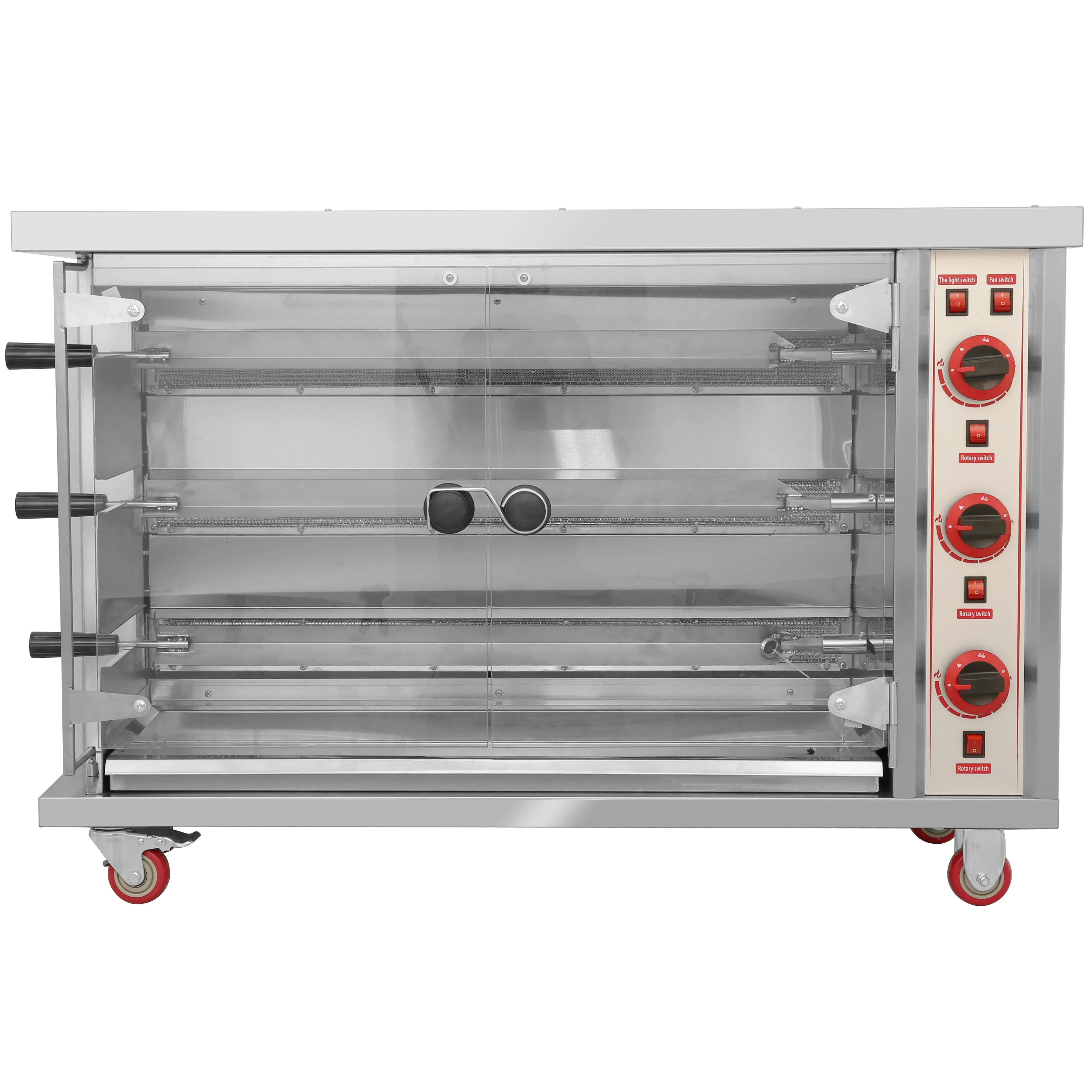 Gas Stainless Steel Chicken Rotisserie Machine 3-Rod Capacity 1210x520x820mm