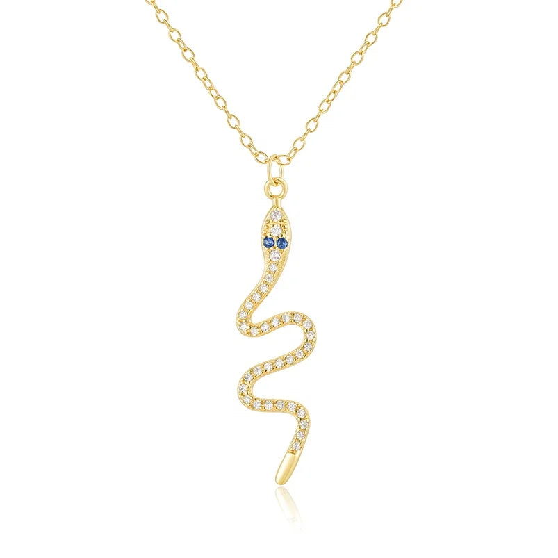Gemnel Fashion Jewellery 925 Sterling Silver 18k Gold Diamond Cz Snake Pendant Necklace