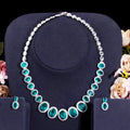 Large Size Oval Cut Cubic Zirconia Stone Emerald Green Color Necklace and Earrings Jewelry Set for Ladies Evening Party Jewelry