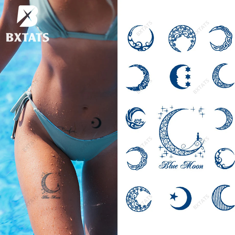 BXTAT Semi Permanent Blue Genipa Juice Tattoos of Flowers Moon Tribal Plumage Diamond Metabolism Discoloring GZ055to60