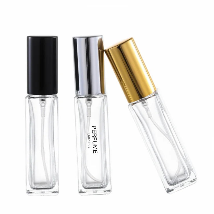 Hotsale Gold Silver Black Spray Cosmetic Packaging 10ml Transparent Rectangle Empty Glass Perfume Bottle