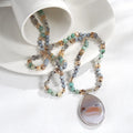 Fashion Summer Bohemian Handcrafted 6mm Natural Stone & Glass Beaded Knot Necklace Drop Agate Pendant Necklace Sweater Chain