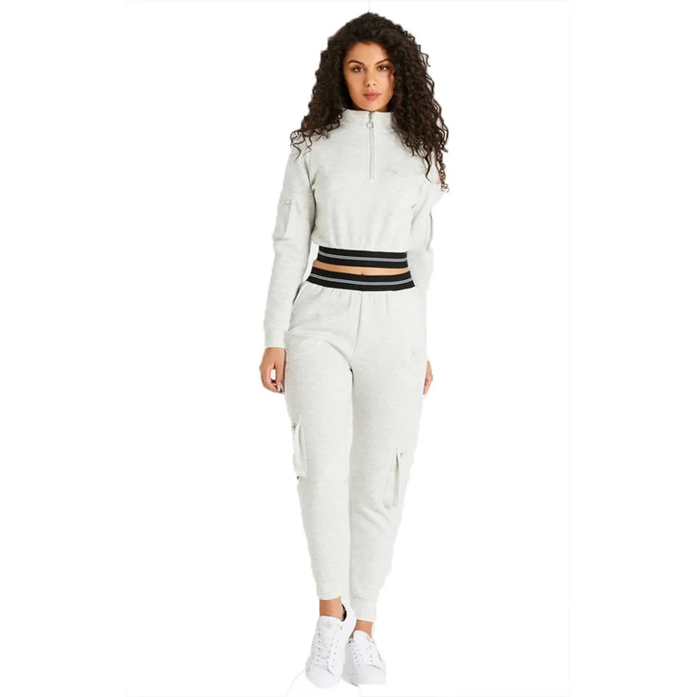 KY Sports Funnel Neck Half Zipper Cropped Top Cargo Track Pant Custom Sports Tracksuit Training Wear for Women Sets