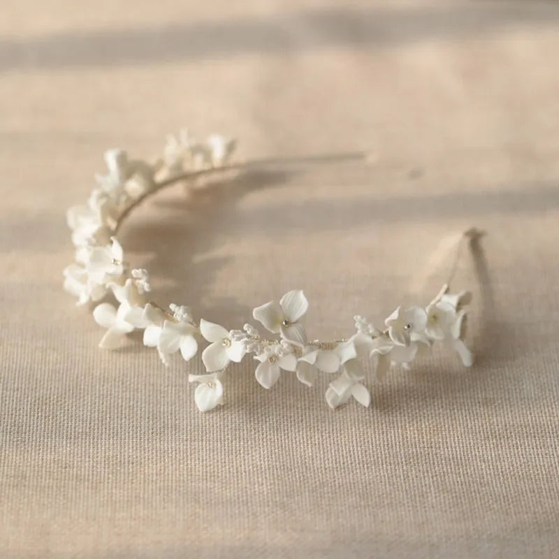SLBRIDAL Handmade Luxury Rhinestone Crystal Pearls Porcelain Flower Bridal Tiara Wedding Crown Bridesmaids Women Hair Jewelry