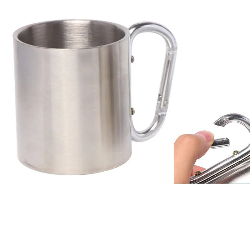 China Wholesale Custom logo Portable Sports Outdoor Hiking Water Coffee Tea Double Wall Stainless Steel Cup with Buckle