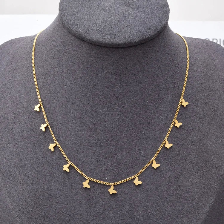 Fashion Jewelry Stainless Steel Link Chain Charm Necklaces Women Girls Gold Plated Zircon Butterfly Necklace Gift Wholesale