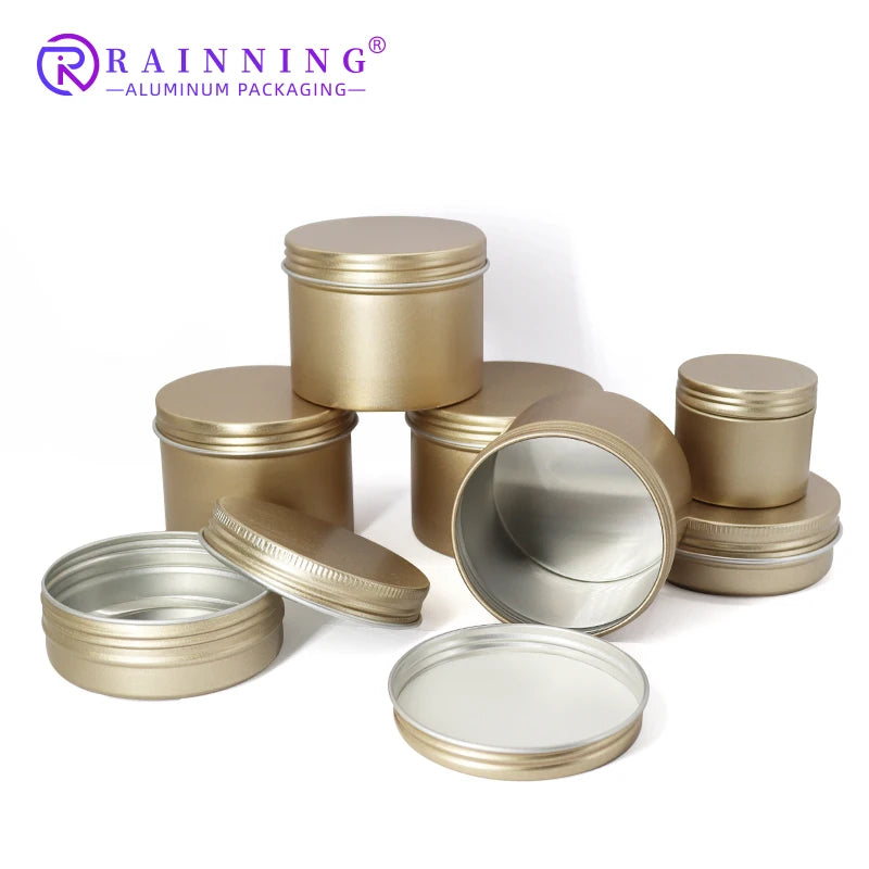 15g 20/40/50/80ml/100ml Cream Container Packaging Cosmetic Jar Frosted Gold Screw Top Lid Aluminum Tin Can with Lids