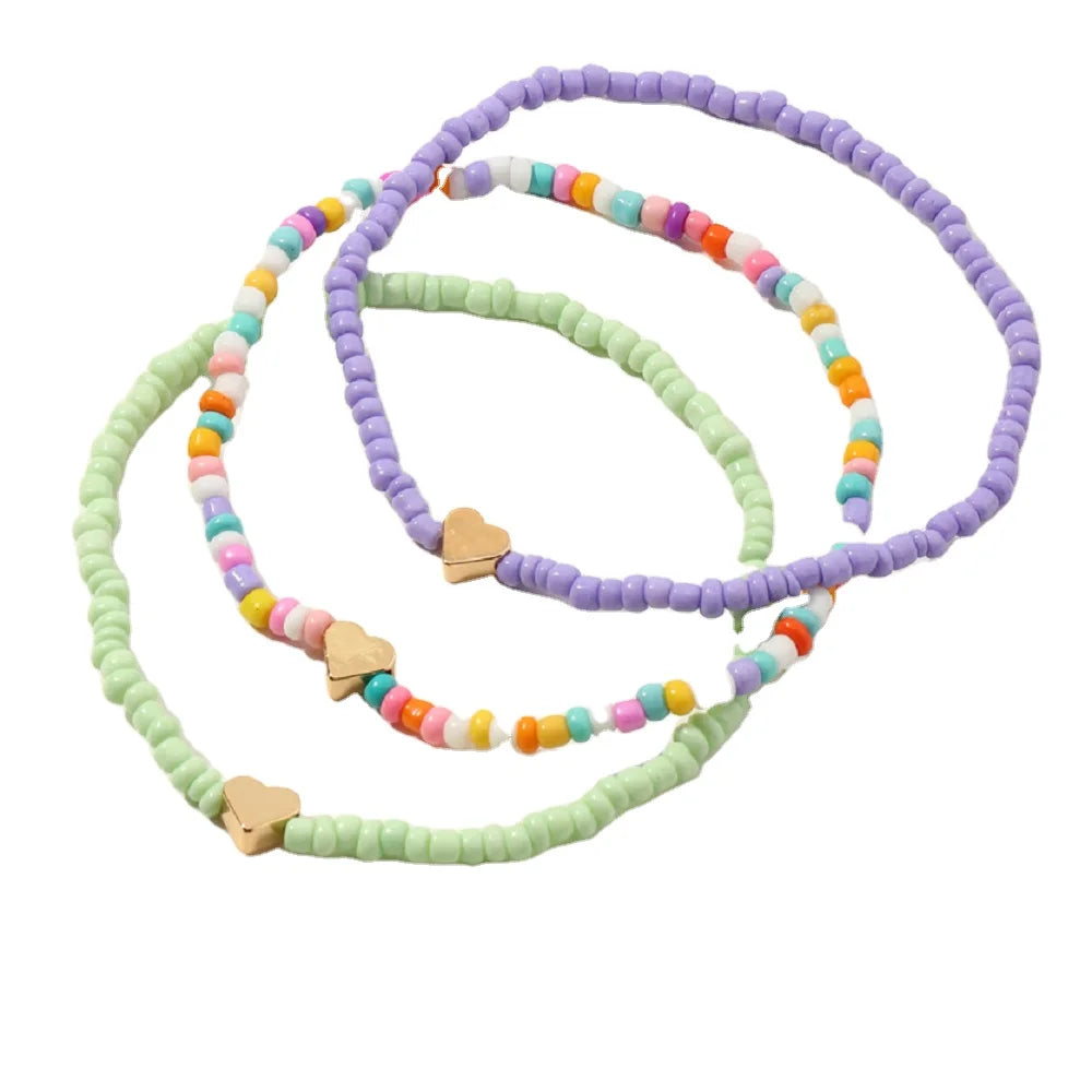 Fashion Seed Beads love Heart Pendent Anklet Charm Alloy Beach Style Anklet for Women Foot Jewelry