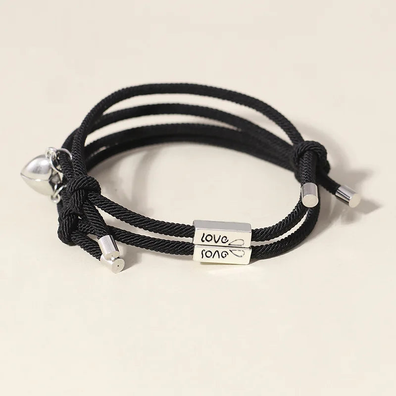 2Pcs/pair Braided Rope Heart Couple Bracelets Magnetic Heart Charm Fashion Rope Chain Bracelets Love Pendent Bracelet