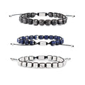 Trendy 6*6MM Black Agate Square Bead Men's Stainless Steel Rhodium Plated Adjustable Bracelet Anniversary Daily Wear Wholesale