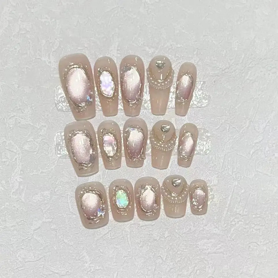 Custom New Supplies pink Cat Eye Effective Vegan Handmade French Design Long Coffin Ballerina Acrylic Gel False Press on Nails