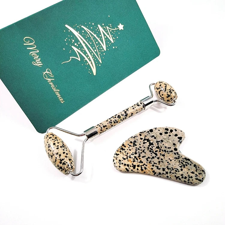 HZ Natural Rose Gold Dalmation jasper Facial Jade Roller Wholesale Double Roller Face Roller