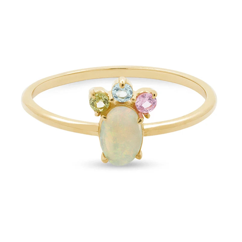 Gemnel 925 Sterling Silver 18k Gold Vermeil 0.1 Microns rainbow Diamond Bold Oval Opal Crown Ring