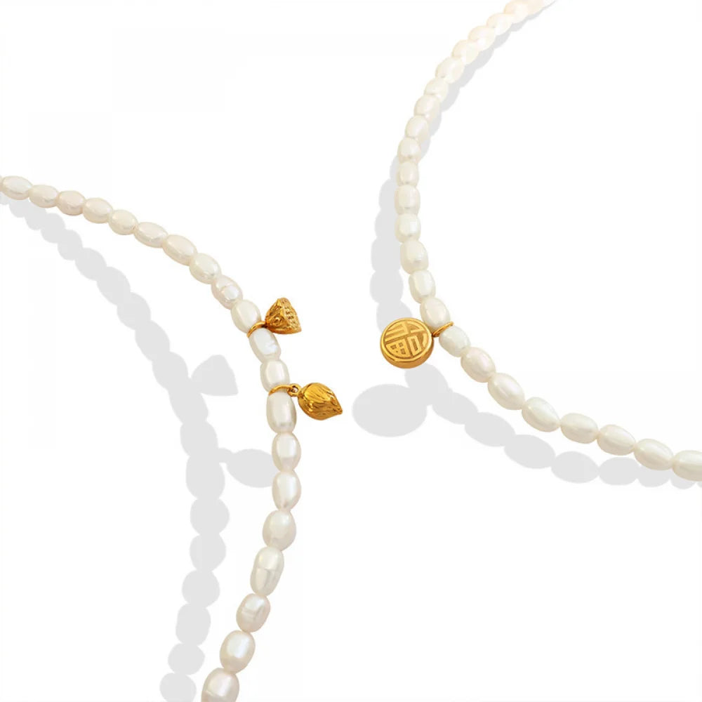 18K Gold Plated Blessed Pendant Stainless Steel Natural Baroque Real Fresh Water Pearl Necklace