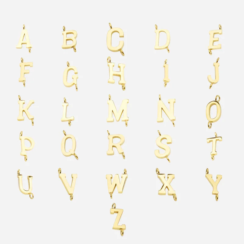 Gold Plated Stainless Steel Mirror Polish Initials Letter Connector Charms Hand Made Braid Jewelry Charm
