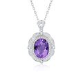 YBO Fine Jewelry Original 925 Sterling Silver Necklace 12X16MM Natural Oval Amethyst Pendants Rhodium Geometric Shape Wedding