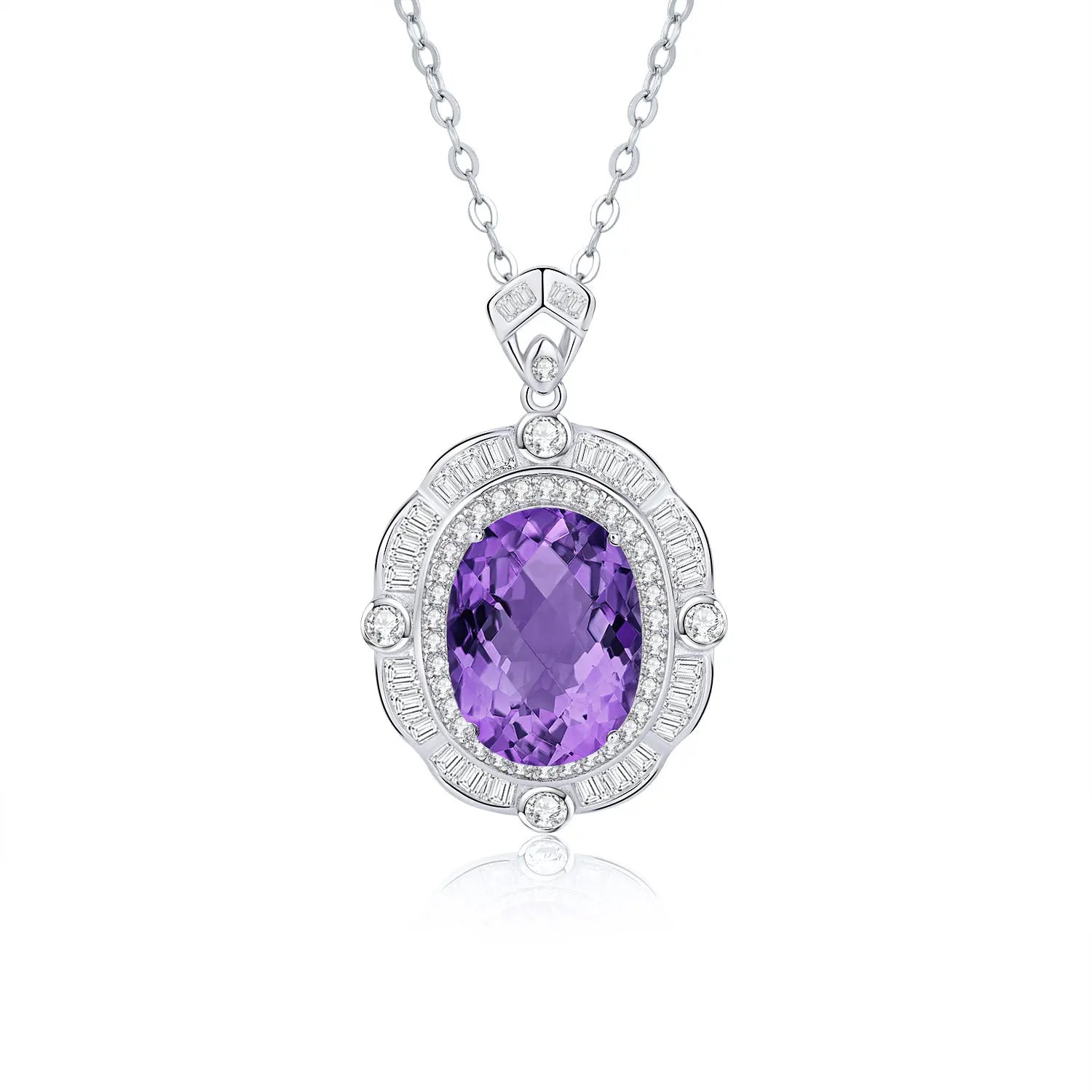 YBO Fine Jewelry Original 925 Sterling Silver Necklace 12X16MM Natural Oval Amethyst Pendants Rhodium Geometric Shape Wedding