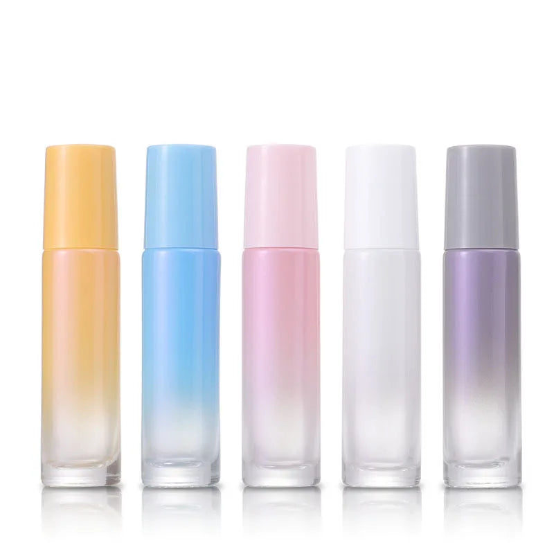 10ml Gradient Color Roller Bottles Vials Colored Glass Cosmetic Containers with Stainless Steel Roller Ball