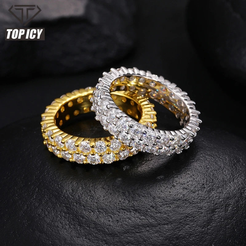 Luxury 2 Rows Moissanite Ring Pass Diamond Tester 925 Sterling Silver Shiny Fashion Jewelry Rings Moissanite Ring Men