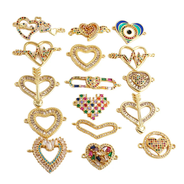CZ8151 Bracelet Accessories Brass Micro Pave Crown Arrow Heart Charm Connector for Jewelry Finding Connector