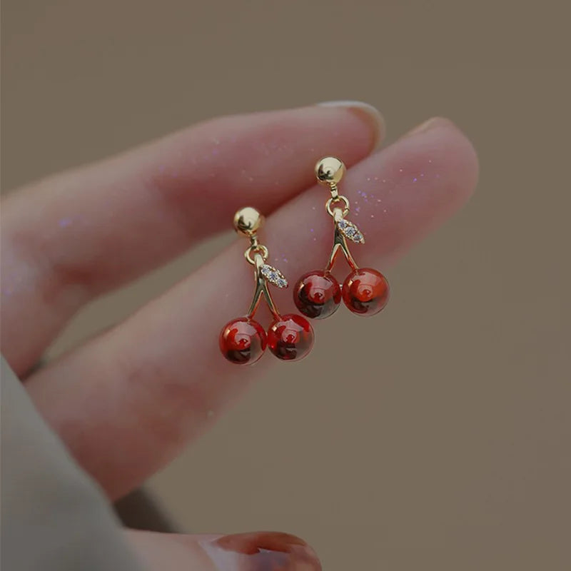 G2323 Wholesale Red Sweet Cherry Blossom Earrings Drop Stud Women Fashion Jewelry Earrings