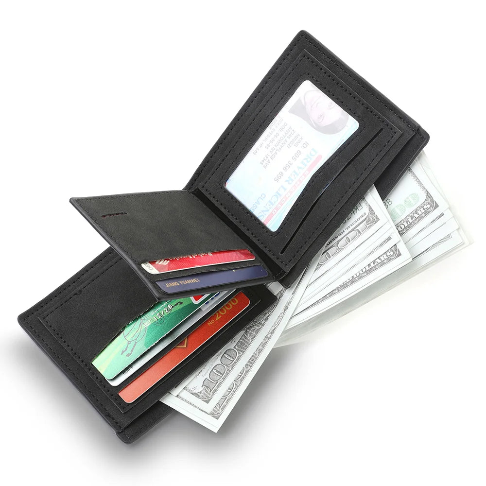 Men's Wallet Solid Color PU Leather Business Short Tri-fold Multi-card Slot Men's Wallet Youth Wallet