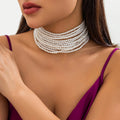 Handmade Multilayer Imitation Pearl Chunky Beads Chain Necklace Elegant Wedding Bridal Goth Clavicle Choker Necklace Jewelry