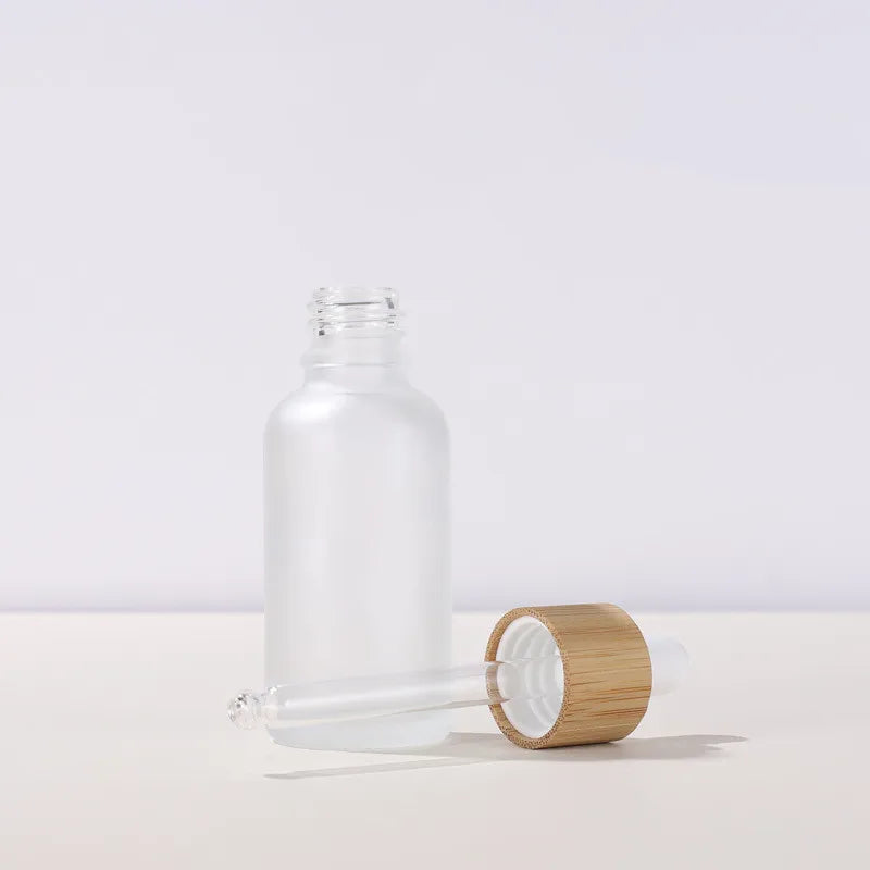 10ml 30ml 60ml 100ml Clear Frosted Glass Dropper Bottle Bamboo Cap Essential Oil Eye Drops Skin Care Serum Eco-friendly