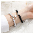 2Pcs/Set Natural Howlite Matte Onyx Jewelry Classic Magnetic Heart Clasps Charm Long Distance Bead Touch Bracelet Set for Couple