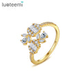 LUOTEEMI Fancy Popular Finger Zircon Stone Adjustable Open White Gold Lady Wedding Hand Jewelry Korean Woman Flower Ring