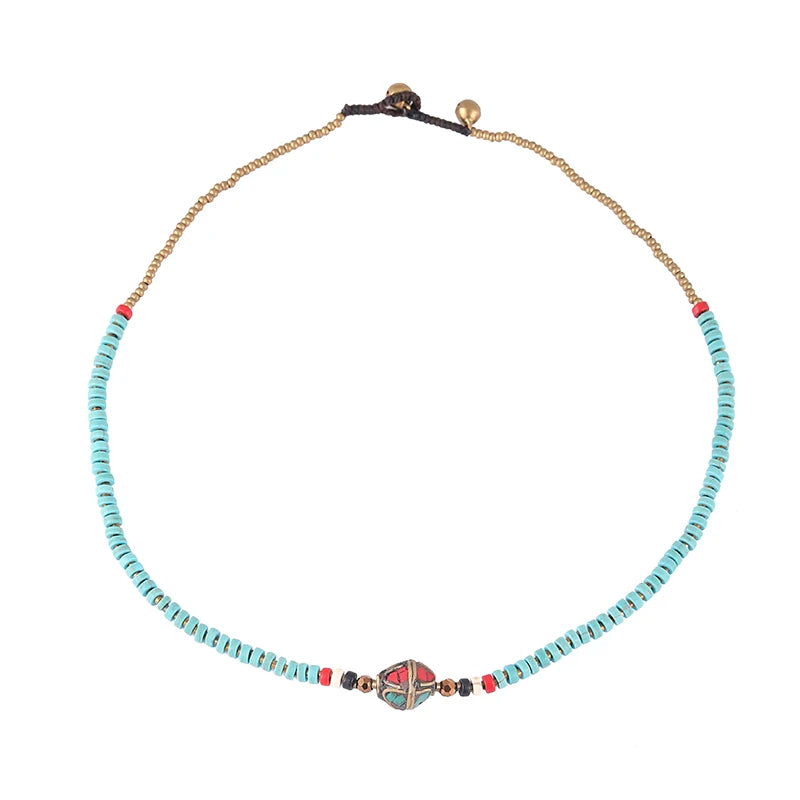 Bohemian Vintage Geometric Jewelry Natural Stone Nepal Beads Clavicle Chain Party Beaded Necklace Female Wedding Anniversary