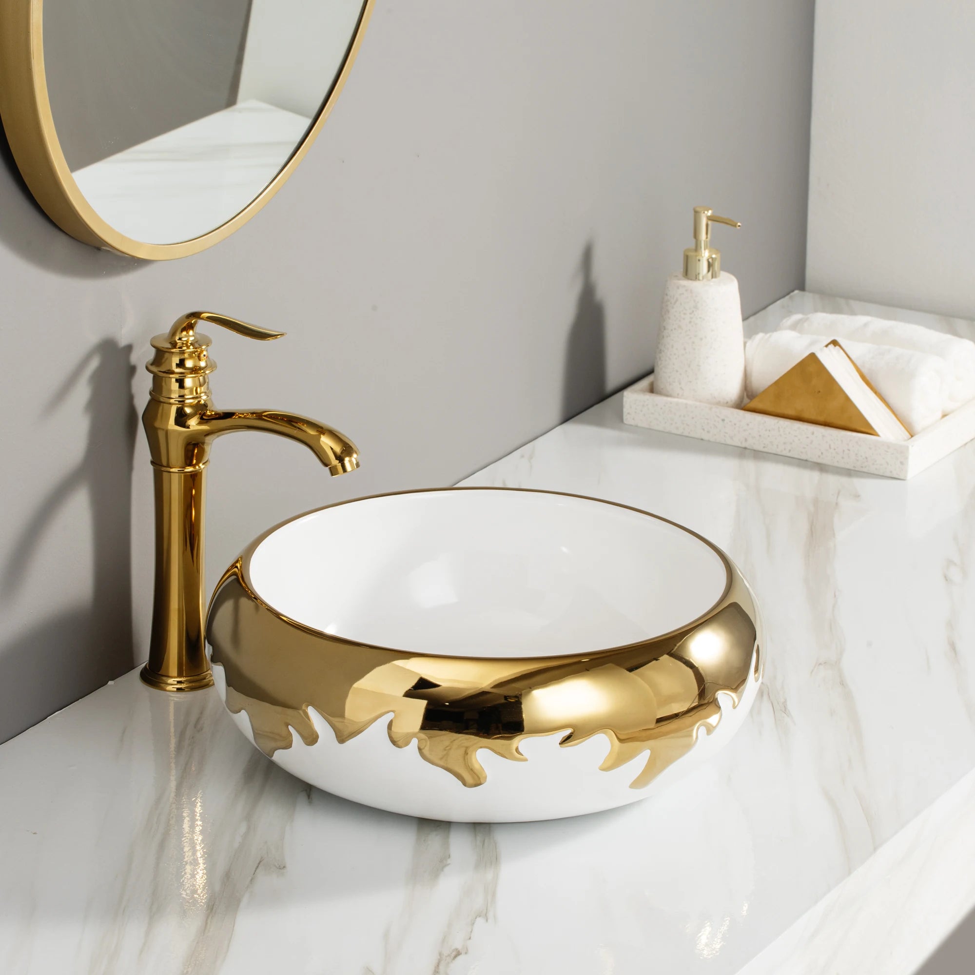 Golden Design Art Design Hotel Bathroom Sinks Face Bowl Modern Table Top Made Hand Wash Basin