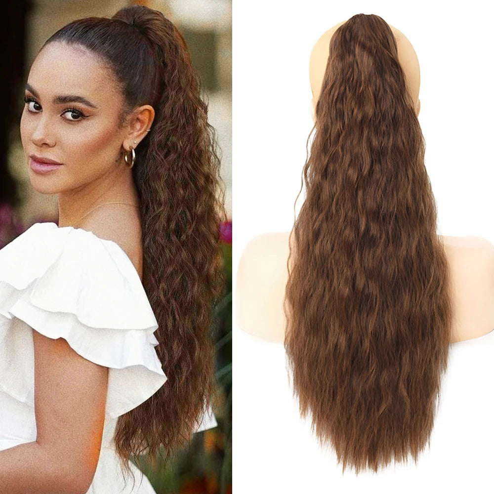 Women's 24 Inch Curly Claw Clip Synthetic Hair Water Wave Style Pony Tail Extensions Hairpiece Daily Wear Jaw Claw Clip