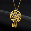 Circular Creative Hollowed Out Women's Dream Catcher Necklace Feather Pendant with Engraved Letters Mother's Day Gift Necklace