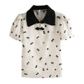 Vintage Print Women Blouse Tops Female Short Sleeve Button OL Workwear Casual Shirts 1083#