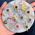 CZ8344 Good Luck & Protection Symbol 18K Gold Plated Cz Evil Eyes Charm Micro Pave Greek Eye Charm Pendant